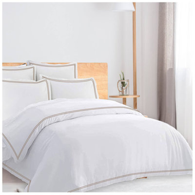 400TC Cotton Double Edge Embroidery Sateen Solid Duvet Cover Set OVERSIZE