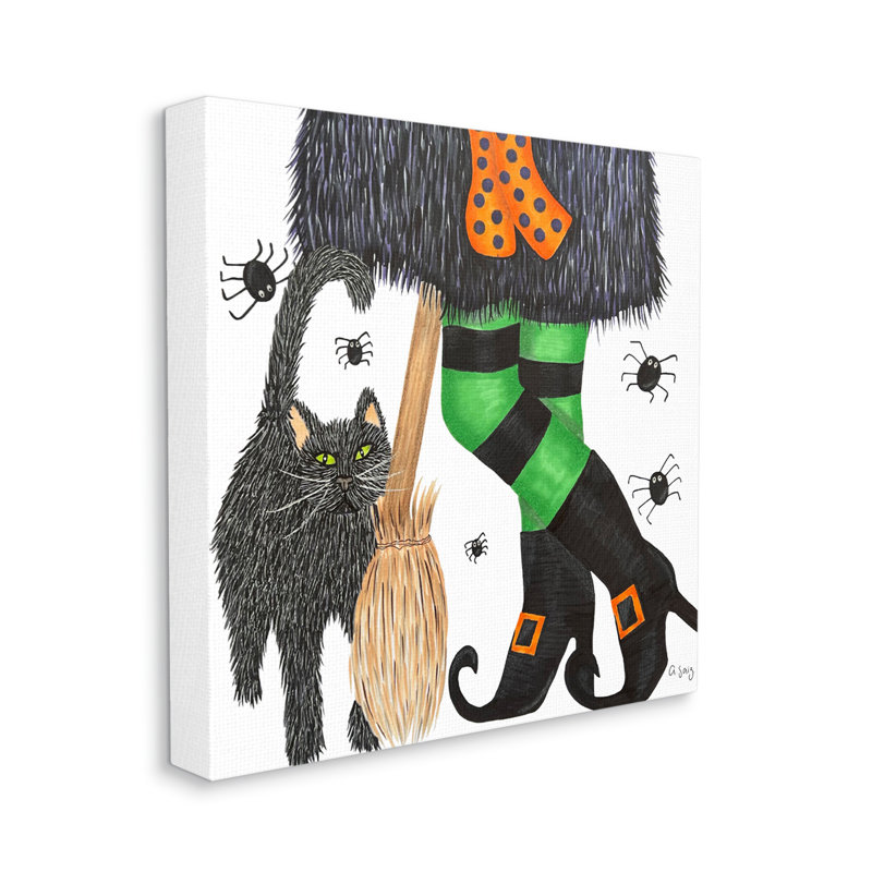 Aw-074-Canvas, sorcière, balai d'Halloween, chat noir sur toile par Ale Saiz Studio, impression, H 30 po x l 30 po x P 1,5 po