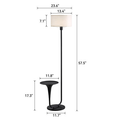 Lampe sur pied de 146 cm (57,5 po) à intensité variable avec table, lampe sur pied rétro avec plateau et interrupteur au pied, ampoule incluse, idéale pour le salon et la chambre à coucher