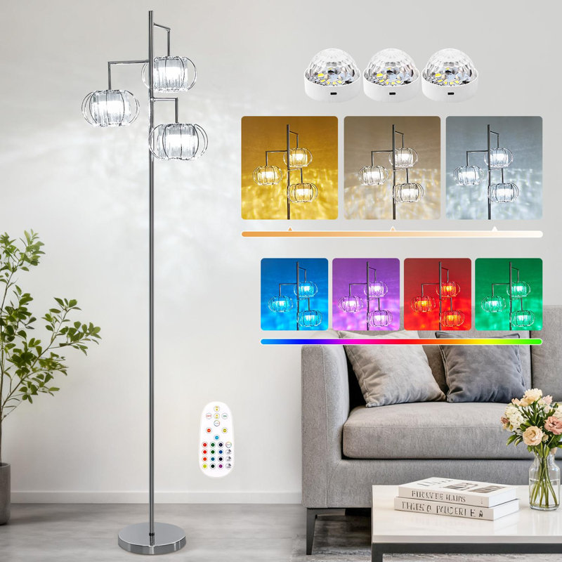 Lampe sur pied moderne en cristal RVB - Lampe d'ambiance DEL RVB sans fil, rechargeable et à intensité variable, avec télécommande - Transparent