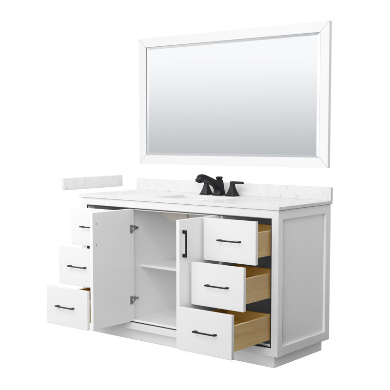 Icon 60" Freestanding Single Bathroom Vanity with Cultured Marble Top, White, Matte Black