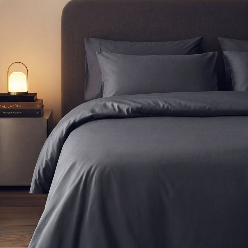 100% Cotton Sateen 460 Thread Count 4-Piece Bedding Set, Super King, Grey, 50x75cm Pillowcase