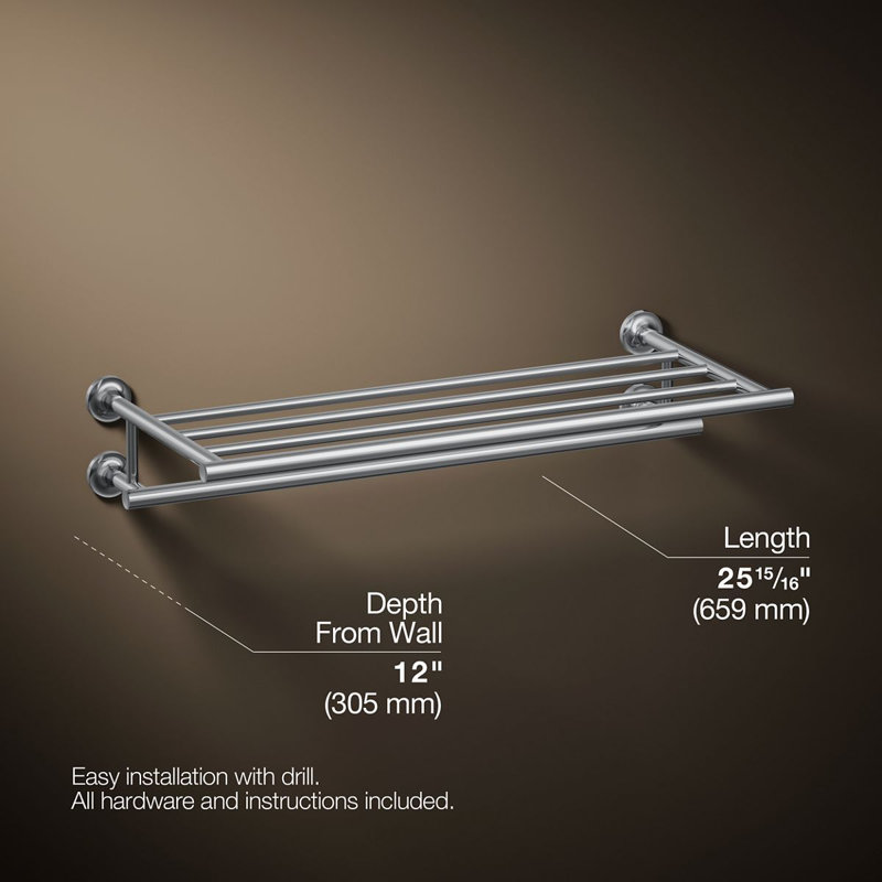 Purist Hotelier Wall Shelf, Polished Chrome
