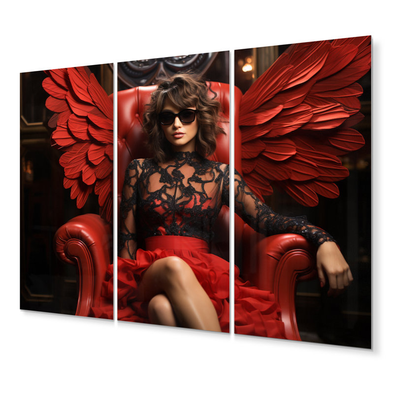Ensemble de 3 décorations murales rouges Queen Of Angel I