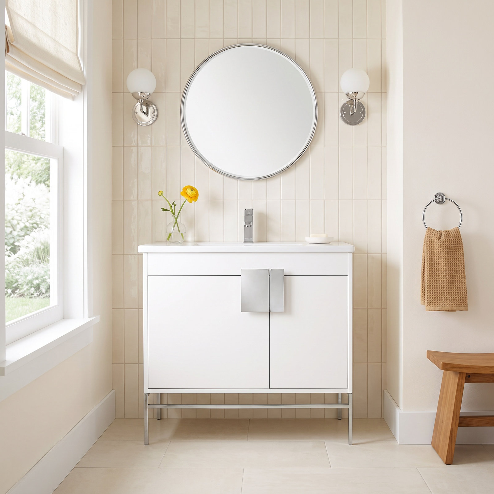 Maisie 36'' Single Bathroom Vanity, White, Polished Chrome