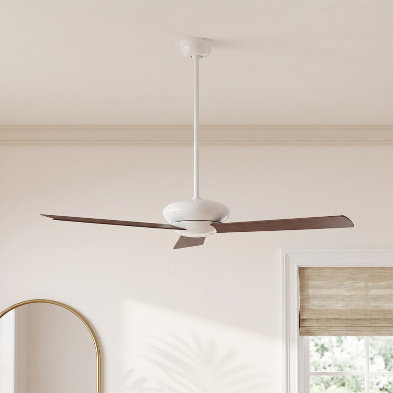 52'' Ceiling Fan, Gloss White, Handheld Remote Control (2-wire), Mahogany