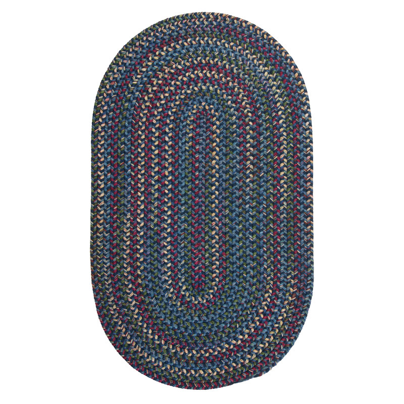 Tapis tressé bleu marine/vert Dollman, Ovale 6 pi x 8 pi