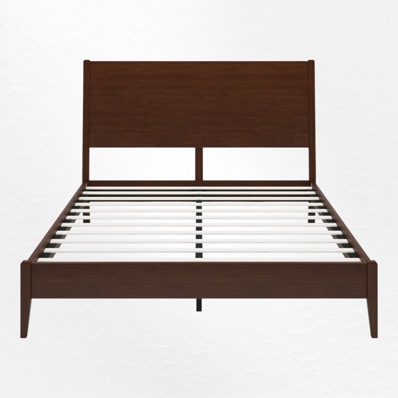 Structure de lit plateforme en bambou massif avec tête de lit, aucun sommier nécessaire, Chocolat, Grand lit