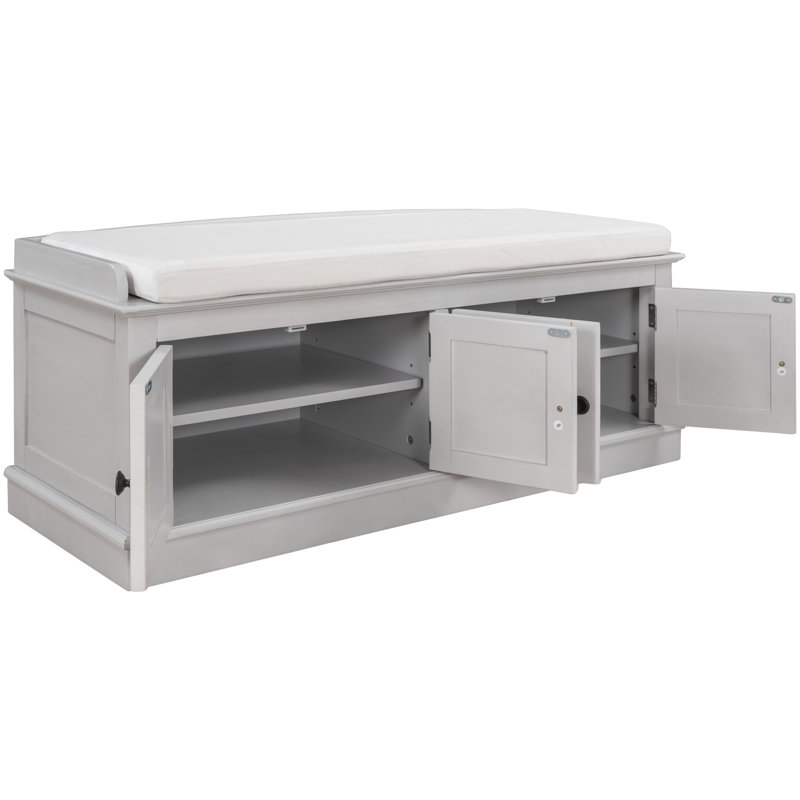 Banc de rangement avec 4 portes et tablettes réglables, Gris délavé