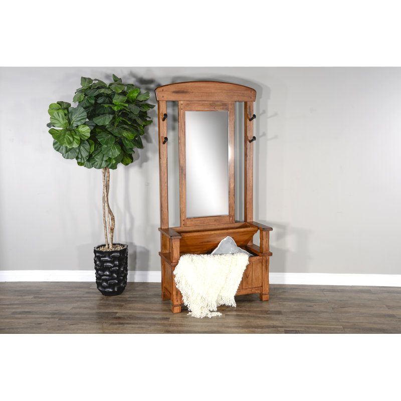 Villepinte Hall Tree 38'' Wide with Bench, Rustic Oak