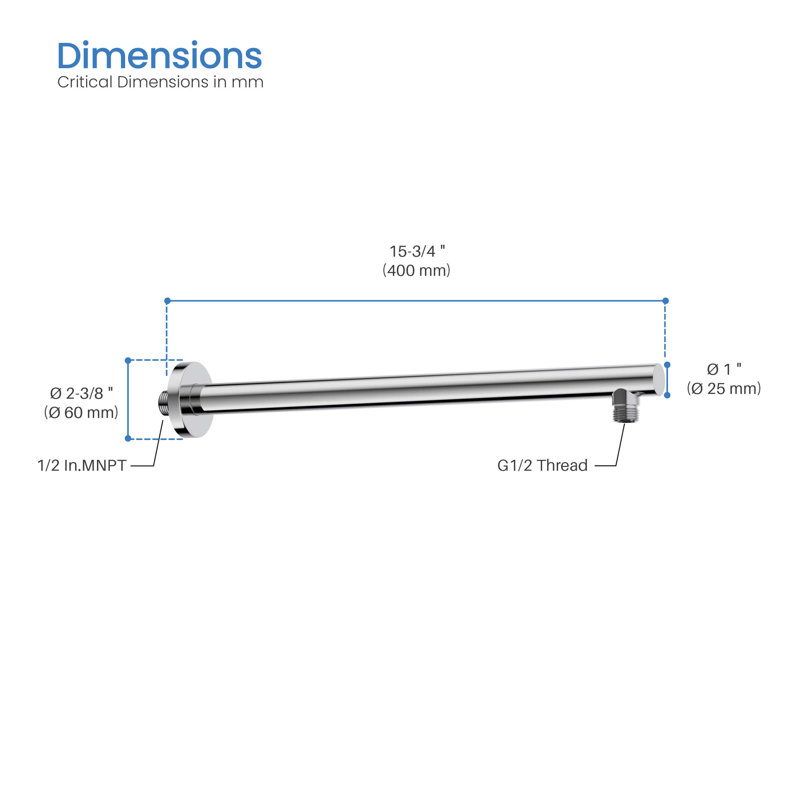 Circular 16" Wall Mounted Shower Arm, Chrome