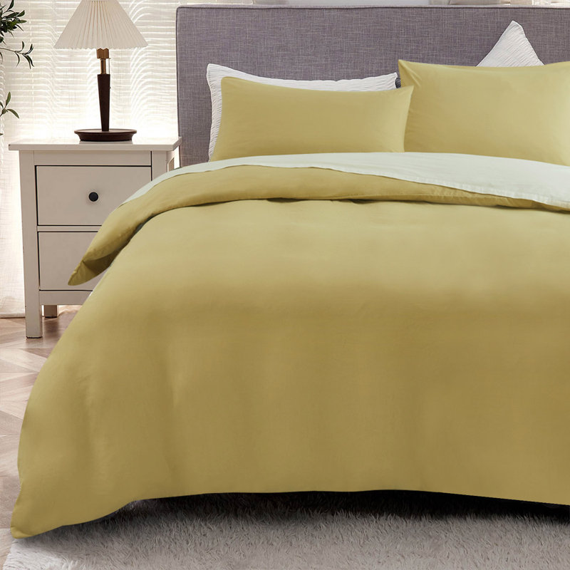 Housse de couette en microfibre , Housse de couette grand et 2 taies d'oreiller stan, Kaki
