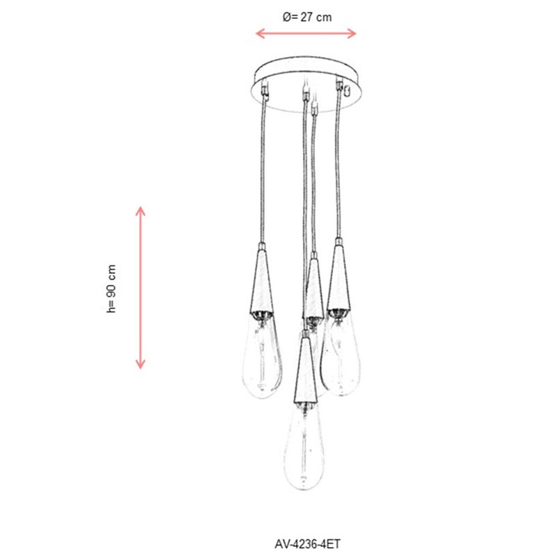 Luminaire suspendu grappe à 4 lumières