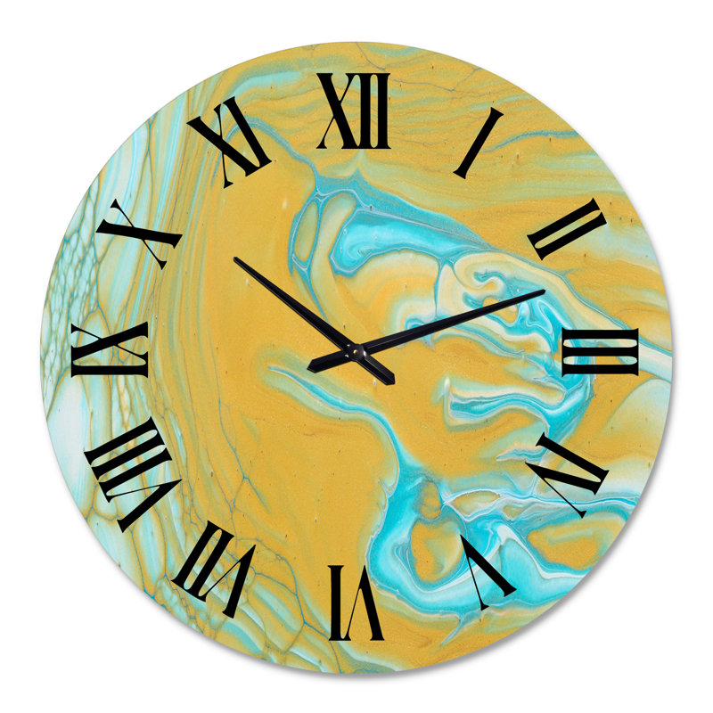 Marbre paysage avec beige foncé et bleu II - horloge murale moderne, Grand