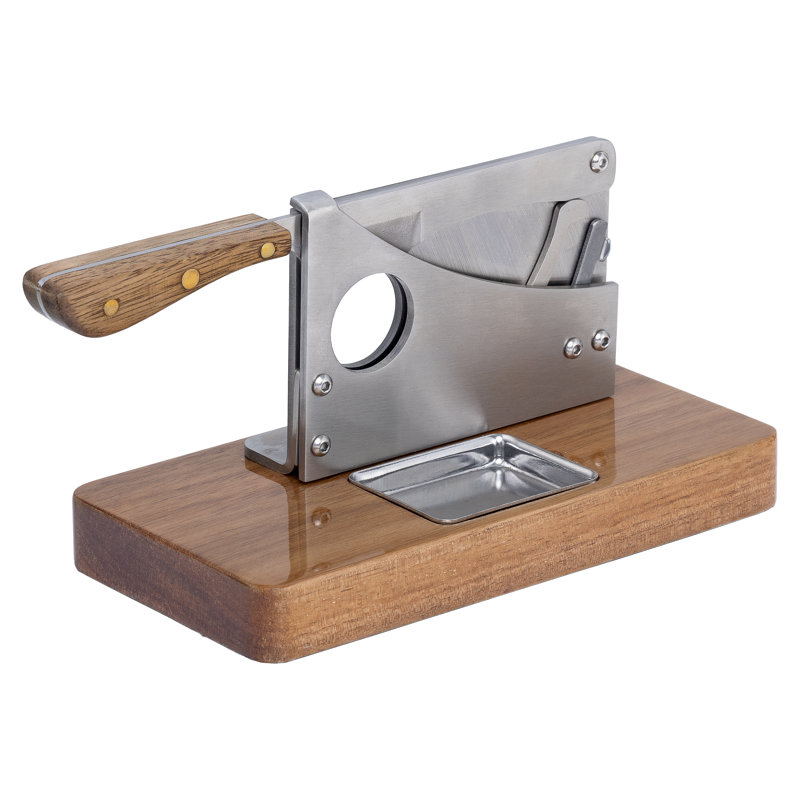Large Table Top Cigar Cutter, Butcher Guillotine, Walnut