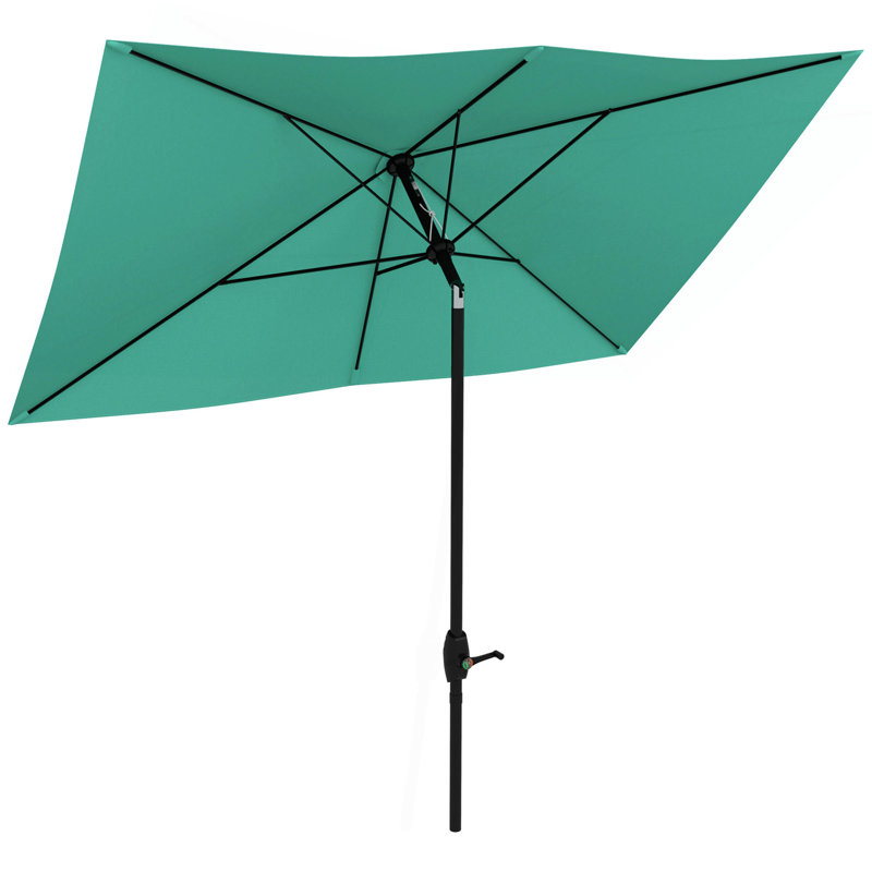 Parasol de marché d'extérieur de 6,5 pi x 10 pi avec manivelle et inclinaison à bouton-poussoir Outsunny, Vert