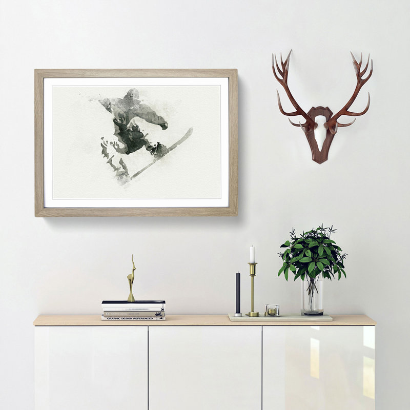 The Snowboarder in Abstract - Picture Frame Painting Print, 60cm H x 91cm W x 2cm D, Oak