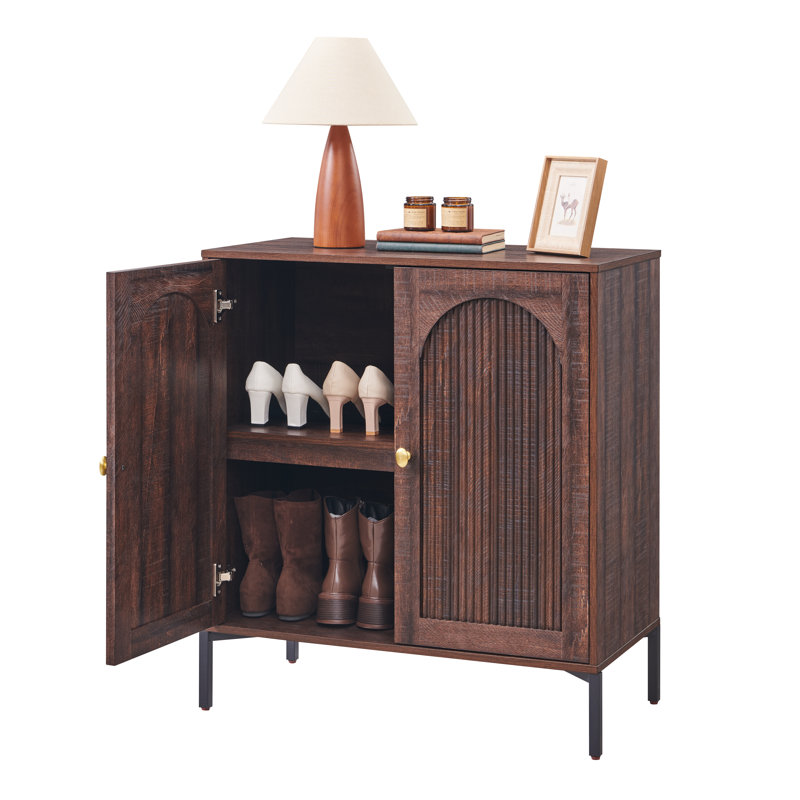 Armoire à chaussures arquée cannelée moderne avec rangement, armoire à chaussures en bois de 34 po de hauteur avec tablettes réglables