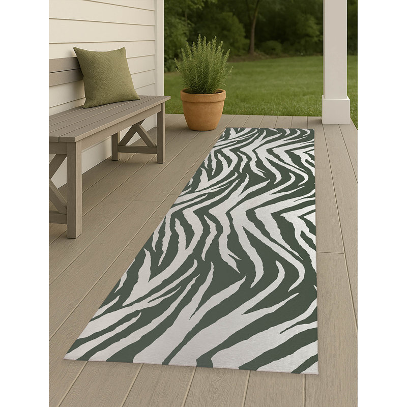 Zebra Patch Non-Slip Outdoor Rug, Runner 2'6" x 8'