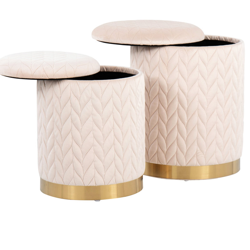 Velours crème avec métal doré, style, repose-pieds emboîtables, longueur intérieure de 12,5 po, largeur, profondeur de 16,75 po, utilisation à l'intérieur, limite de 250 lb, métal sans assemblage et revêtement rembourré élégant, deux repose-pieds amovibles