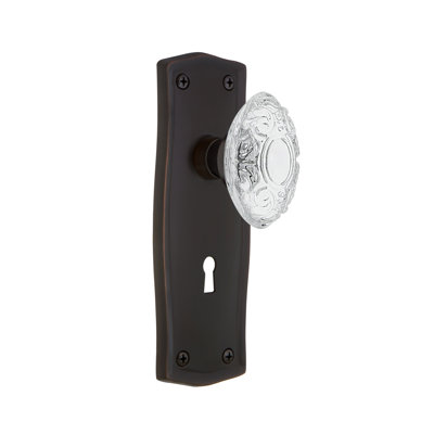 Bouton de porte de mortaise intérieure en cristal avec plaque longue prairie Victorian