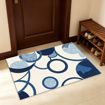 Tapis abstraits à motif de cercles bleus pour le salon, doux et confortable, adapté à toutes les saisons, facile à entretenir, tapis de sol intérieur lavable à la machine, sous la table de ferme convenant à la chambre à coucher, à la salle à manger, au bureau, au balcon, au patio
