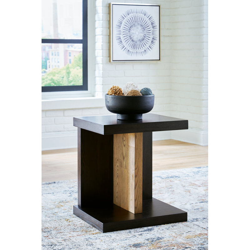 Dark Brown Rectangular Wood and Metal End Table with Storage