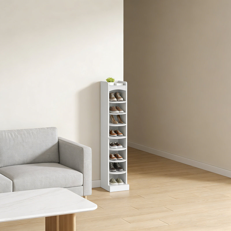 Slim Wooden 9-Tier Shoe Rack, White