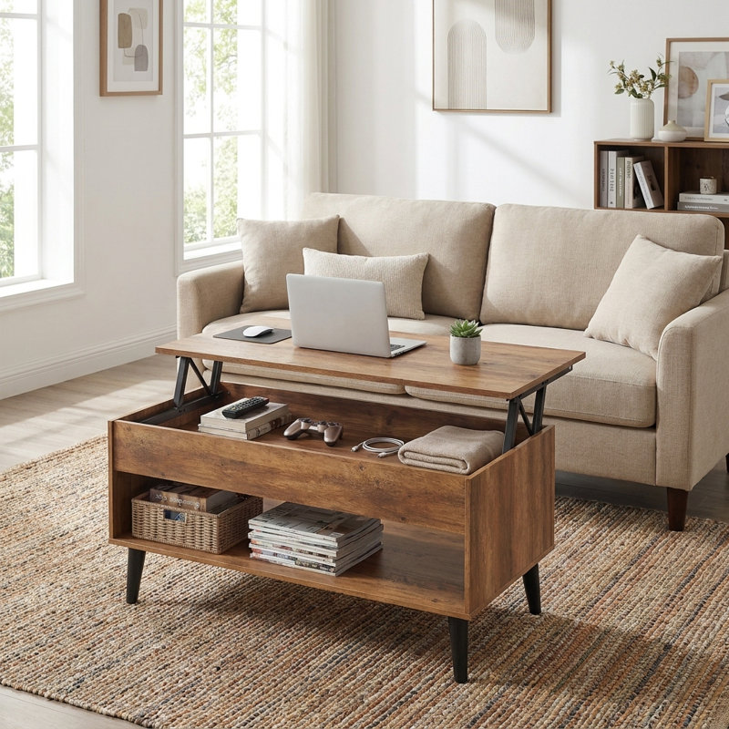 39.4“ Lift Top Coffee Table with Storage for Living Room, Home Office, Honey Brown