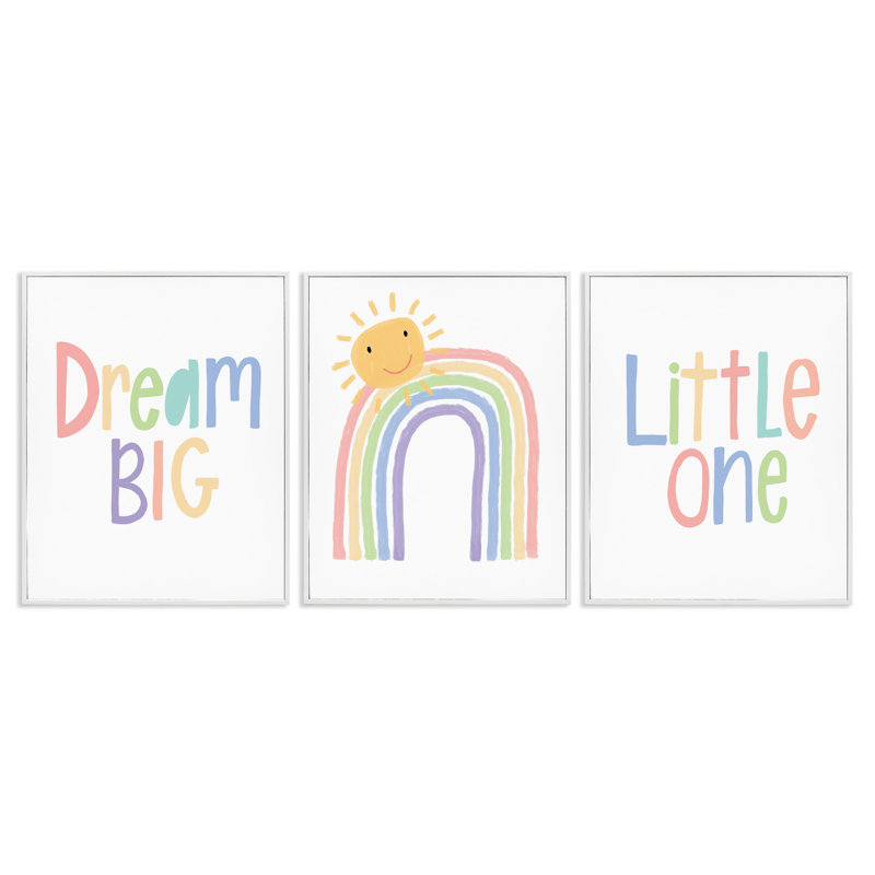 «Dream Big Little One Happy Sun Rainbow» par Lisa Larson, ensemble de 3 reproductions d'art textuel, H 14 po x l 11 po