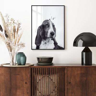 Basset hound, encadré sur verre par Jodi P., impression