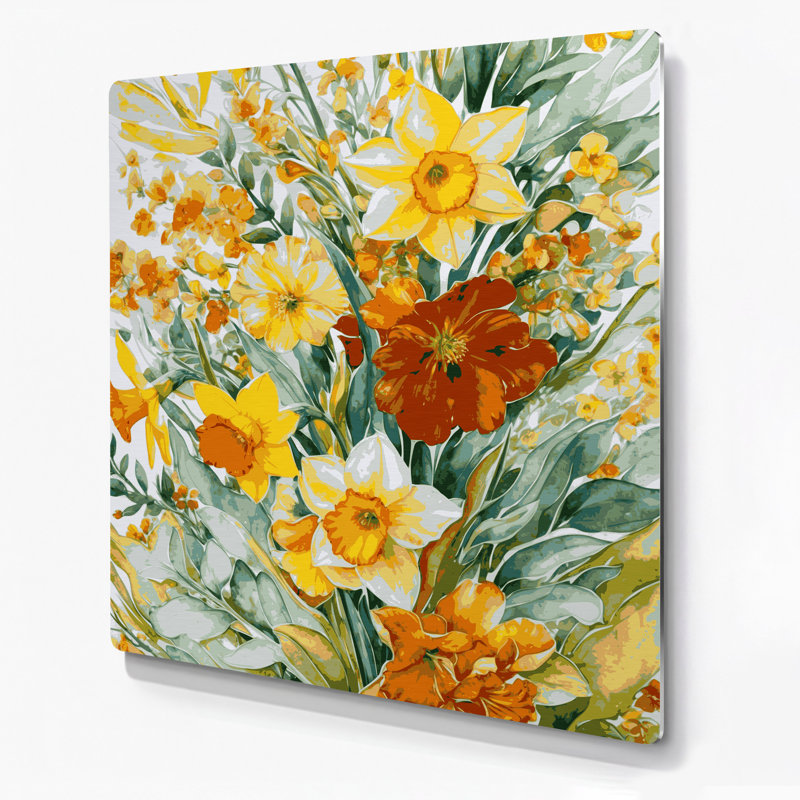 Aquarelle florale 51, art mural en métal beige, H 16 po x l 16 po
