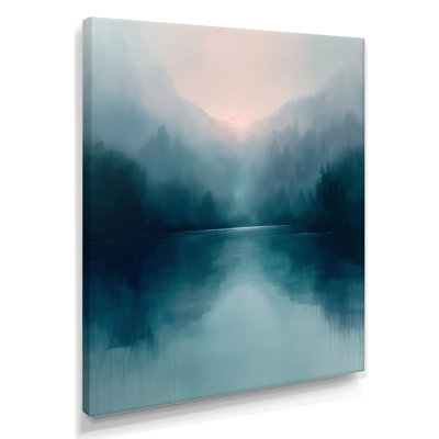 Monochromes gris, bleu, pluie, montagne, hiver, jours II - lac, art mural, salon