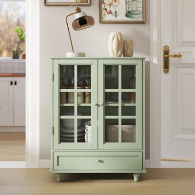 Buffet Minimalist avec portes en verre doubles et 1 tiroir, armoire de rangement moderne en bois pour le salon, la salle à manger, le couloir