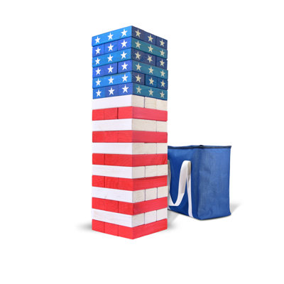 GoSports Toppling Tower - Giant Wooden Stacking Game - Stacks Up to 5 ft - Stars and Stripes