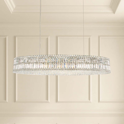 Plaza 24 Light 48in x 7in Linear Oval Pendant in Polished Stainless Steel with Clear Radiance Crystals