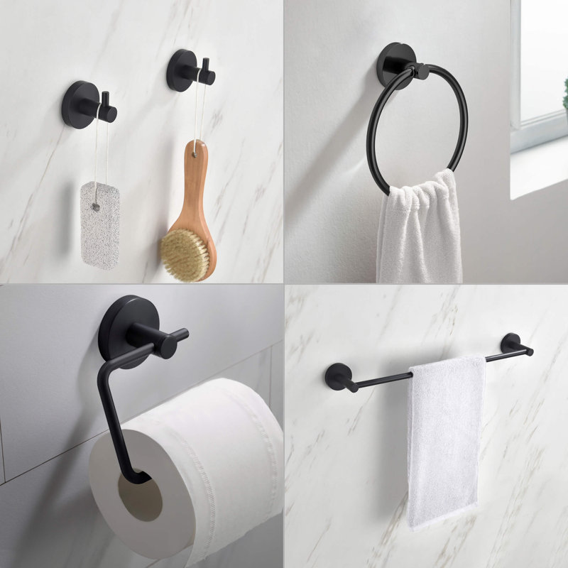 Circular 5 - Piece Bathroom Hardware Set, Matte Black