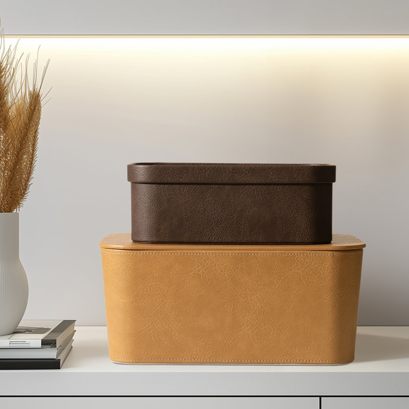 Storage Baskets with Lids, Stackable Storage Boxes Set of 2, Camel/Beige