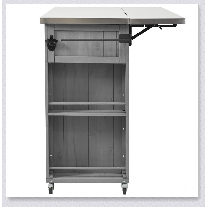 Outdoor Kitchen Island with Stainless Steel Top, Ample Storage, Towel and Spice Racks, Bottle Opener, and Lockable Wheels for Patio Use