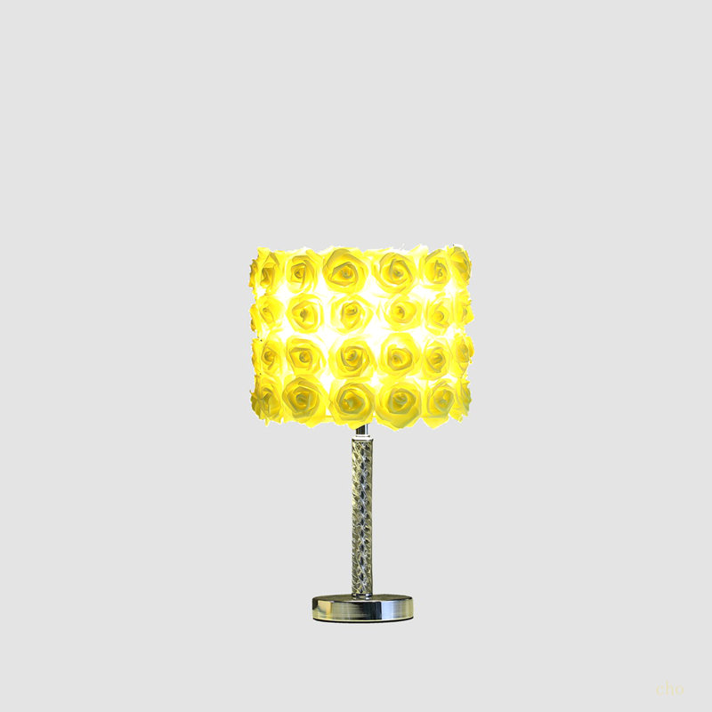 18.25" Roses In Bloom Metal Table Lamp, Yellow
