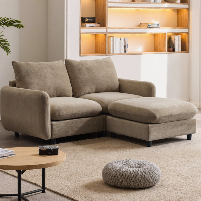 69" L-Shaped Modular Sectional Sofa with Ottoman, 3-Piece Velvet Couch with Solid Eucalyptus Wood Frame, Free Combination Design for Small Spaces and Apartments