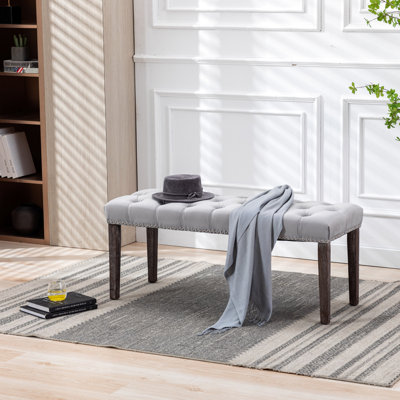 Banc de salle à manger en velours gris, rembourré pour le couloir et le salon, sièges confortables avec pieds en plastique - L 45,81 po x l 17,09 po, garage gris, repose-pieds, H 18,49 po