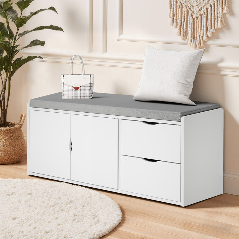 40" Entryway Shoe Storage Bench With Cushion Seating, Rustic Wood Shoe Bench With Drawers and Adjustable Shelf