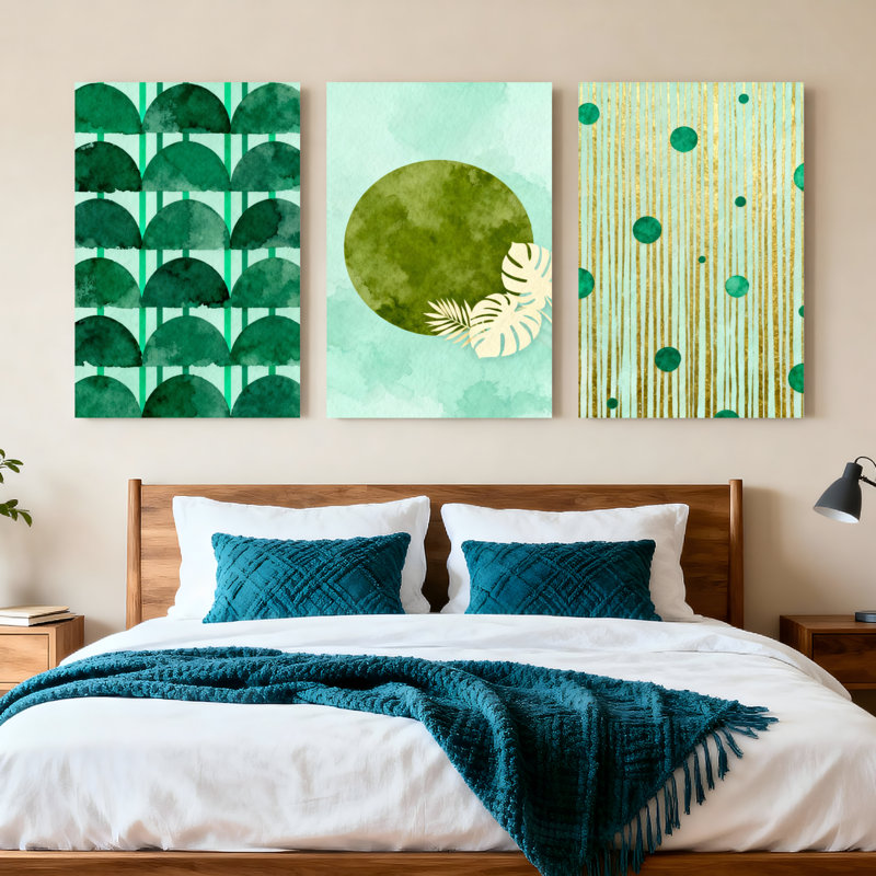 Art mural tropical tropical sur toile tendue à motif abstrait, style bohème moderne (ensemble de 3), H 30 po x l 60 po