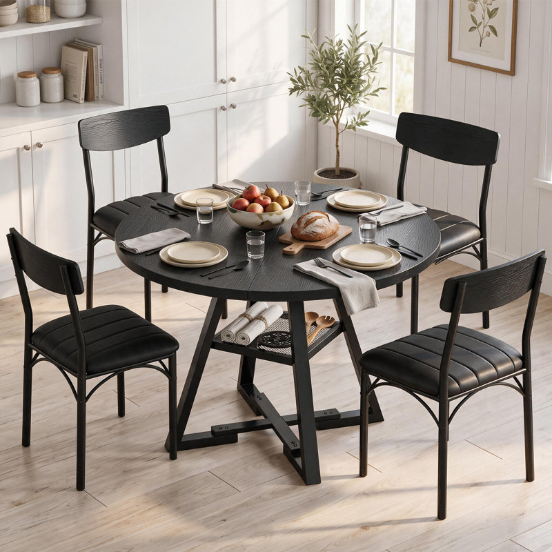 Ensemble de table ronde et quatre chaises, Black