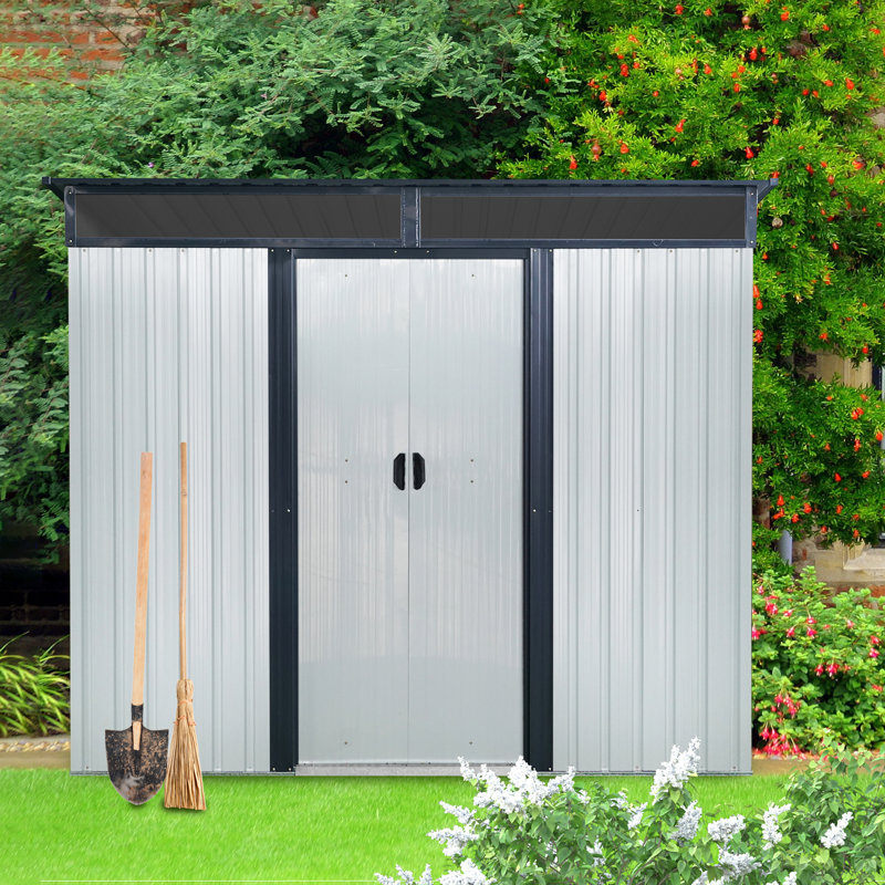 8x6 Metal Outdoor Storage Shed With Window And Transparent Plate White