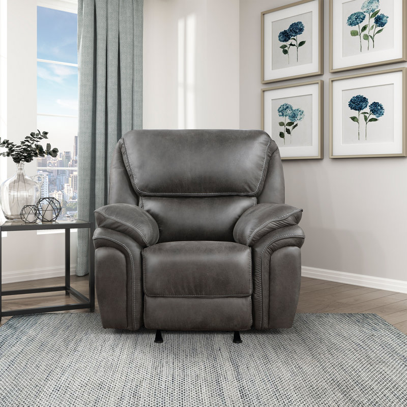 Lineham 44.5" Modern & Contemporary Polished Microfiber Rocker Reclining Chair with Gentle Rocking Motion & Tab Pull Recline
