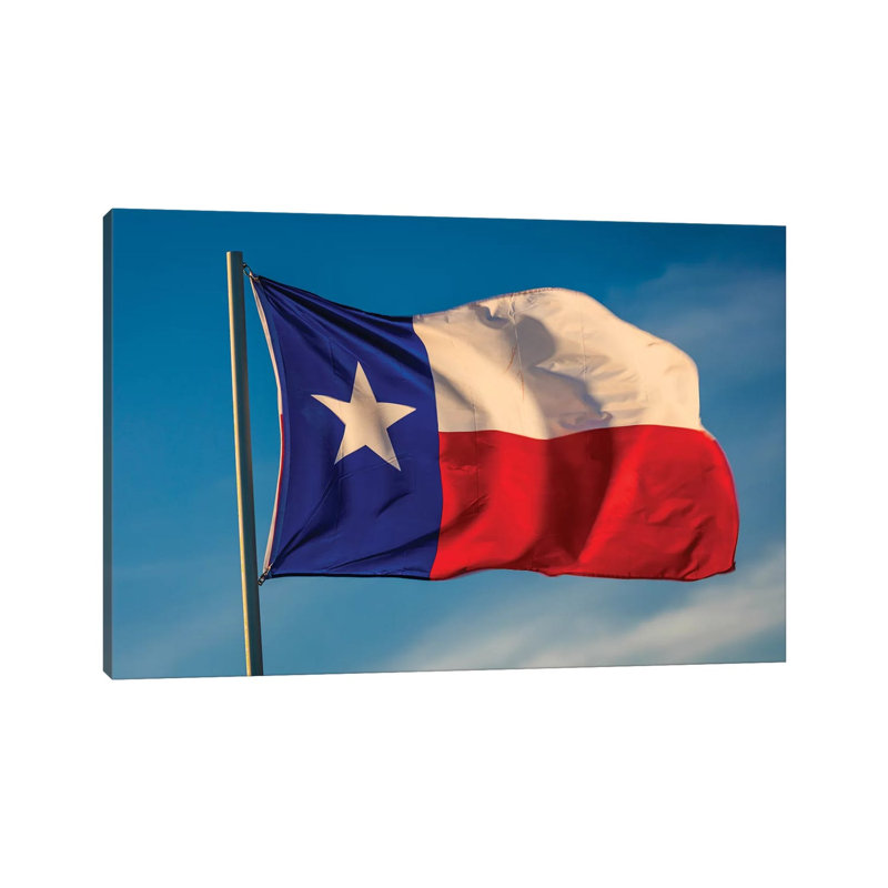 Texas "Lone Star" Flag Stands Out Against A Cloudless Blue Sky, Houston, Texas 1 Piece Wrapped Canvas Wall Art