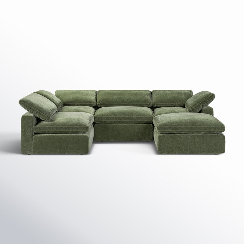 Wonardo Upholstered U-Shaped Sectional Reversible, Sagano Green Fabric