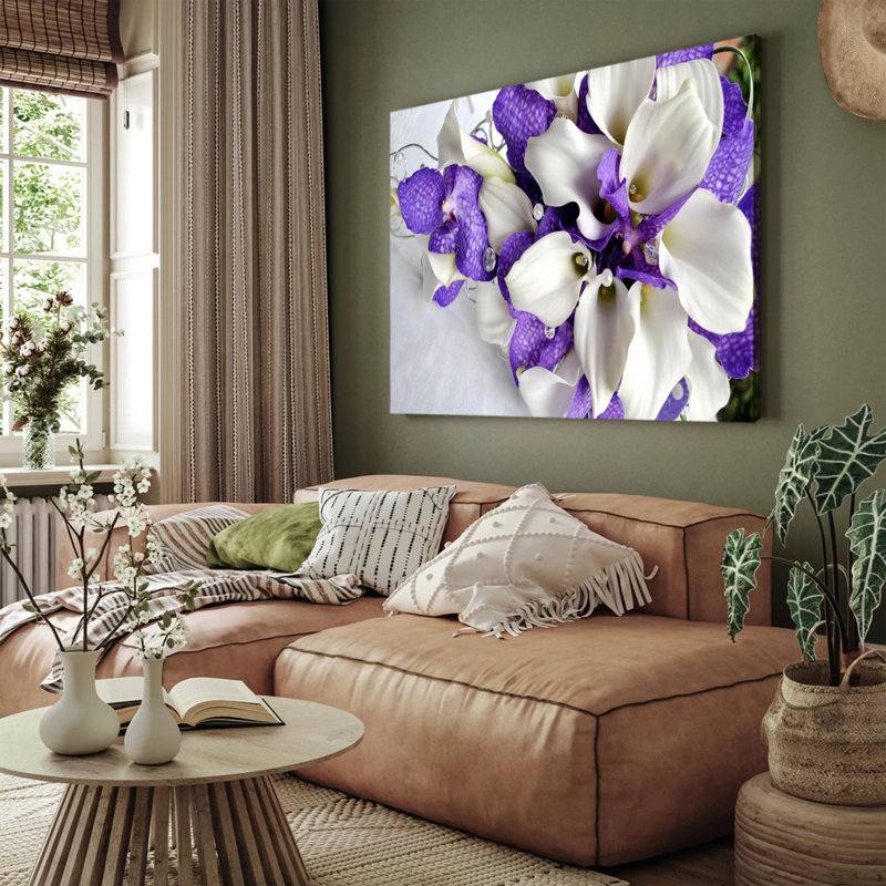 "Bunch of Flowers" en blanc et mauve foncé, affiche d'art sur toile, 16x24inch